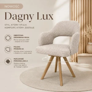 Krzesło Dagny Lux – Nowość | Drewniana noga z funkcją obrotu | Szeroka możliwość personalizacji